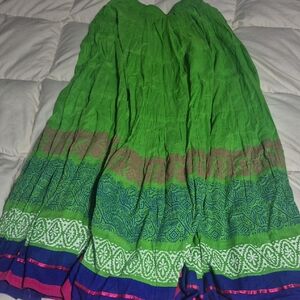 Vibrant Green A-Line Skirt with Blue and Pink Accents